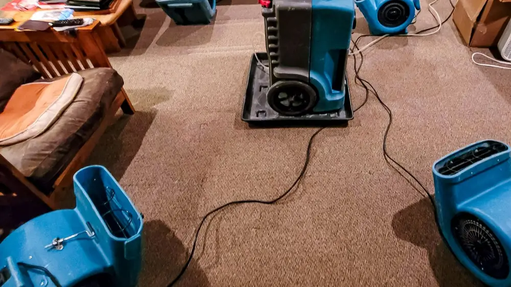 Air movers set out on carpet after water was extracted
